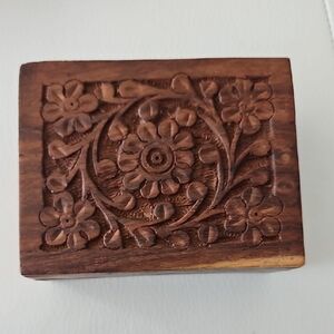 Carved Wooden Box with Floral Design